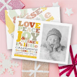 Cartes Pour Fêtes Annuelles Amour Coloré Paix Joie Et Bébé Baisers Lettres<br><div class="desc">Amour Coloré Paix Joie Et Baisers Bébés Première Lettre De Noël Blocs Typographie Moderne Et Amusante Faire-part de naissance / Salutations Carte photo. La photo peut être repositionnée à gauche ou à droite. Le motif arrière peut être supprimé pour plus de texte personnalisé. L'arrière - plan de base peut être...</div>