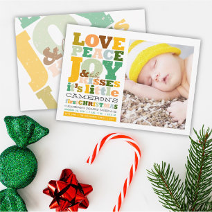 Cartes Pour Fêtes Annuelles Amour Coloré Paix Joie Et Bébé Baisers Lettres