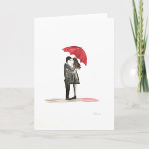 Cartes Pour Fêtes Annuelles Amour couple avec parapluie rouge
