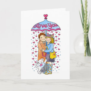 Cartes Pour Fêtes Annuelles Amour de Valentine vous parapluie avec pleuvoir