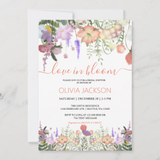 Cartes Pour Fêtes Annuelles Amour en fleur Fleur sauvage Douche nuptiale Invit