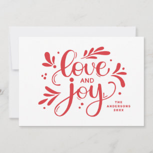 Cartes Pour Fêtes Annuelles Amour et joie. Calligraphie de Noël rouge