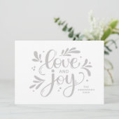 Cartes Pour Fêtes Annuelles Amour et joie. Noël script calligraphie hiver (Debout devant)