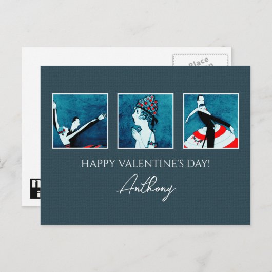Cartes Pour Fêtes Annuelles Amour. Heureuse Sainte-Valentin. Art déco (Devant / Derrière)