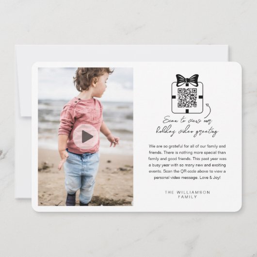 Cartes Pour Fêtes Annuelles Amour & Joie Moderne Minimal QR Code Message vidéo (Dos)