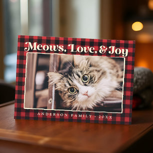 Cartes Pour Fêtes Annuelles Amour & Joie Plaid Moderne Drôle Photo de Chat de 