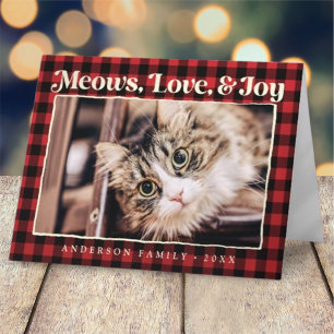 Cartes Pour Fêtes Annuelles Amour & Joie Plaid Moderne Photo de Chat Drôle