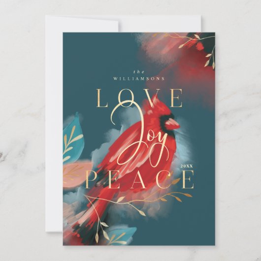 Cartes Pour Fêtes Annuelles Amour Joy & Paix Cardinal Rouge Aquarelle Jade (Devant)
