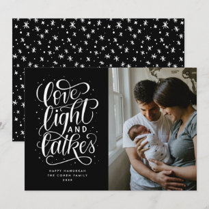 Cartes Pour Fêtes Annuelles Amour, Lumière et Latkes sur Photo Noire de Hanukk