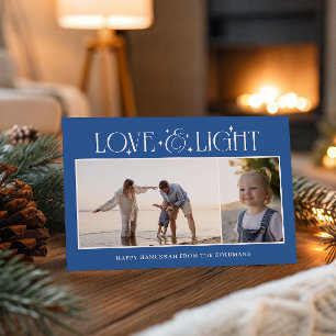 Cartes Pour Fêtes Annuelles Amour & Lumière Hanukkah 2 Photos de famille Bleu