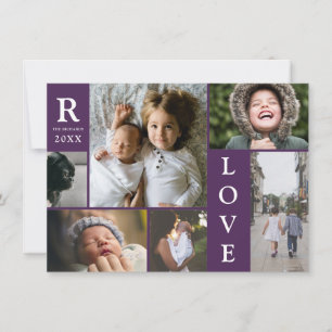 Cartes Pour Fêtes Annuelles Amour Moderne Violet Foncé Bloc Collage de Photos 