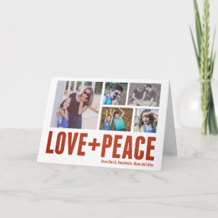 Cartes Pour Fêtes Annuelles Amour + Paix Moderne Minimal 5-Photo Vacances