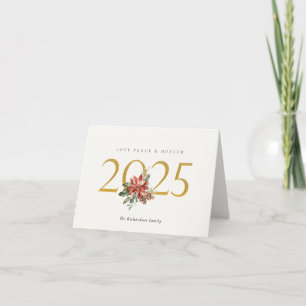 Cartes Pour Fêtes Annuelles Amour Paix Santé Bouquet de Poinsettia Feuille d'o