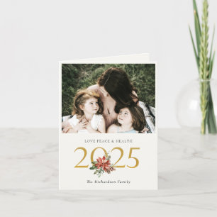 Cartes Pour Fêtes Annuelles Amour Paix Santé Bouquet de Poinsettia Or 2023 Pho