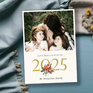 Cartes Pour Fêtes Annuelles Amour Paix Santé Bouquet de Poinsettia Or 2023 Pho