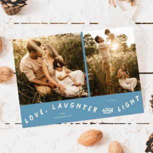 Cartes Pour Fêtes Annuelles Amour Rire Lumière Noël Photo Denim Bleu
