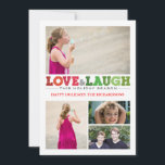 Cartes Pour Fêtes Annuelles Amour   Rire x4<br><div class="desc">Montrez quatre de vos photos préférées avec cette carte simple de PiPo Press. Conçu avec une police de craie manuscrite amusante dans des tons variés de rouge et de vert, il envoie un message inspiré de "Love & Laugh". Souhaitez à vos amis et à votre famille des vacances heureuses cette...</div>