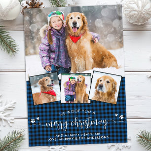Cartes Pour Fêtes Annuelles Amoureux des chiens Joyeux Noël bleu Plaid Photo C