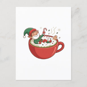 Cartes Pour Fêtes Annuelles Amusant Elfe prenant un bain sur Matcha Drink
