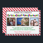 Cartes Pour Fêtes Annuelles Amusant et original Trois photos incluses Fantaisi<br><div class="desc">Cette carte de vacances amusante et originale présente trois photos et une légende humoristique et politiquement correcte qui dit "Je vous souhaite un ChristmaSolsticHanukKwanzaa fabuleux !" - mélangeant les mots Noël, Solstice, Hanouka et Kwanzaa en un seul long mot drôle. Le fond est à rayures rouges et blanches et il...</div>