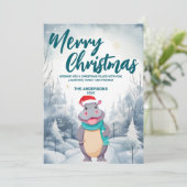 Cartes Pour Fêtes Annuelles Amusant HIPPO Joyeux Xmas arbre neige Fête de vaca (Debout devant)