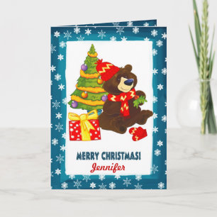 Cartes Pour Fêtes Annuelles Amusant Teddy Bear Nom personnalisé Noël