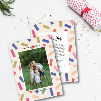 Cartes Pour Fêtes Annuelles Amusante Confettis Colorés Bonne Année Une Photo