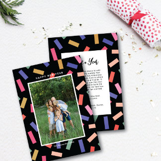 Cartes Pour Fêtes Annuelles Amusante Confettis Colorés Bonne Année Une Photo