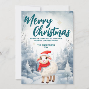 Cartes Pour Fêtes Annuelles Amusante Lampe à mouton Joyeux arbre de Noël neige