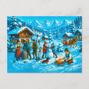 Cartes Pour Fêtes Annuelles Amusement d'hiver dans le village alpin