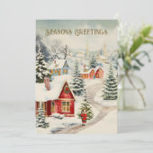 Cartes Pour Fêtes Annuelles Ancien Joyeuses Fêtes du village couvert de neige (Debout devant)