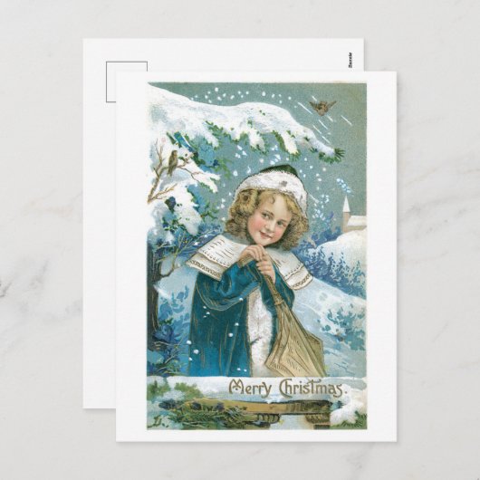 Cartes Pour Fêtes Annuelles Ancien Noël, Fille (Devant / Derrière)