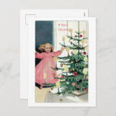 Cartes Pour Fêtes Annuelles Ancien Noël, Fille, arbre de Noël (Devant / Derrière)