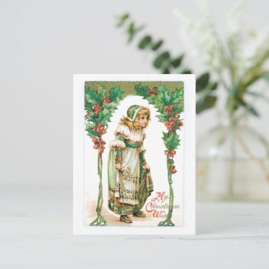 Cartes Pour Fêtes Annuelles Ancien Noël, Fille, Holly (Debout devant)