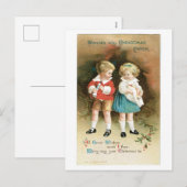 Cartes Pour Fêtes Annuelles Ancien Noël, garçon & fille (Devant / Derrière)