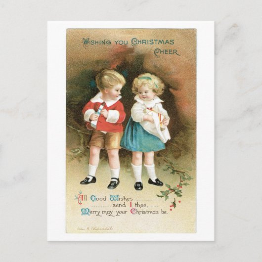 Cartes Pour Fêtes Annuelles Ancien Noël, garçon & fille (Devant)
