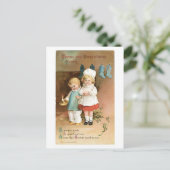 Cartes Pour Fêtes Annuelles Ancien Noël, garçon & fille (Debout devant)