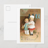 Cartes Pour Fêtes Annuelles Ancien Noël, garçon & fille (Devant / Derrière)
