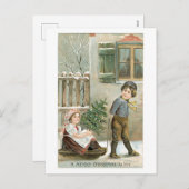 Cartes Pour Fêtes Annuelles Ancien Noël, garçon & fille (Devant / Derrière)