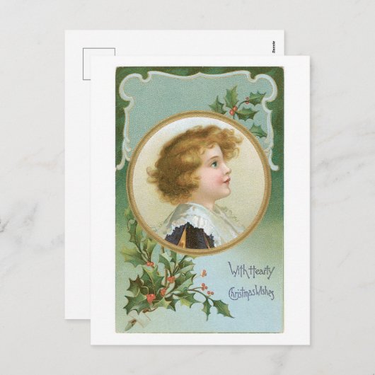 Cartes Pour Fêtes Annuelles Ancien Noël, Garçon, Holly (Devant / Derrière)
