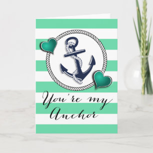 Cartes Pour Fêtes Annuelles Ancre nautique Aqua Stripes Valentine