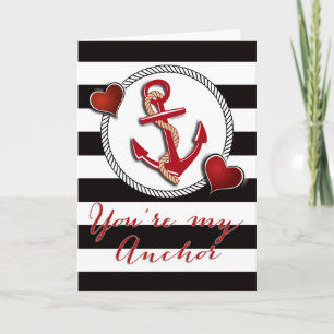 Cartes Pour Fêtes Annuelles Ancre nautique Valentin noir et blanc