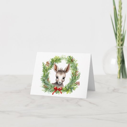 Cartes Pour Fêtes Annuelles Âne de Noël avec couronne de fêtes BLANK  (Devant)