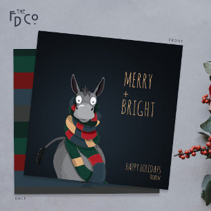 Cartes Pour Fêtes Annuelles Âne « Merry + Bright » Fou Fou Mignon