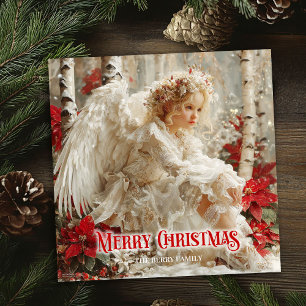 Cartes Pour Fêtes Annuelles Ange angélique élégant rouge or festif scintillant