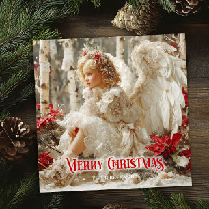Cartes Pour Fêtes Annuelles Ange angélique joyeux rouge or festif brillant