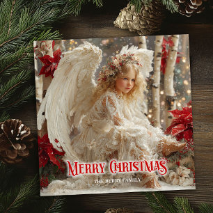 Cartes Pour Fêtes Annuelles Ange angélique joyeux rouge or festif magique