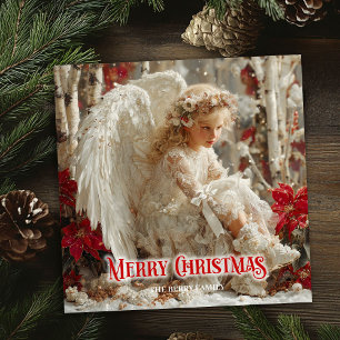 Cartes Pour Fêtes Annuelles Ange angélique vintage rouge or paillettes festive
