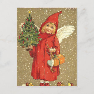 Cartes Pour Fêtes Annuelles Ange Chérubin Arbre de Noël Neige