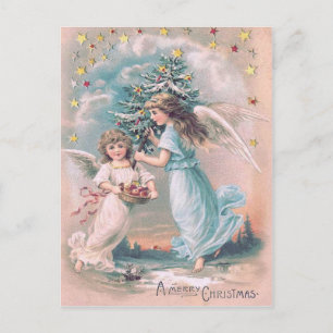 Cartes Pour Fêtes Annuelles Ange Chérubin Arbre de Noël Pomme Étoiles